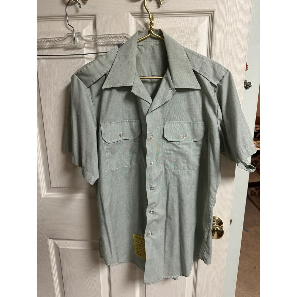 2 Mens Button Up Short Sleeve Long Green Work Shirt XL 2xl 48 VNT 70s 80s Army